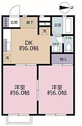 ぷれじーるイソガイ 2DKの間取図画像