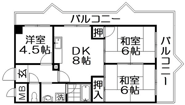 ＳＵＮミネマツ ｜大阪府寝屋川市香里新町(賃貸マンション3DK・9階・56.90㎡)の写真 その2