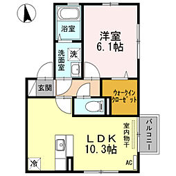 JR片町線(学研都市線) 四条畷駅 徒歩7分の賃貸アパート 1階1LDKの間取り