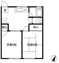 ハイツカワバタ1号棟 2DKの間取図画像