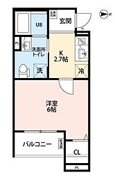 CRASTINE小路東・A棟 1階1Kの間取り