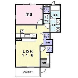 オータスヒルズ 1階1LDKの間取り
