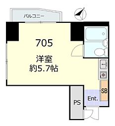 スカイコート後楽園No.2 ワンルームの間取図画像