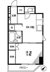 アーバン・ハウス大坪 2階1DKの間取り