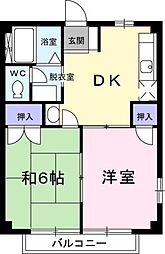 アクティブグリーンヒル 2DKの間取図画像