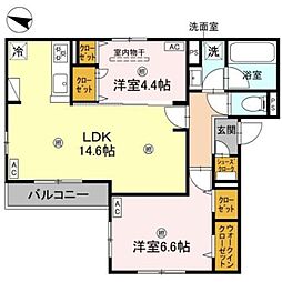 おおさか東線 城北公園通駅 徒歩14分の賃貸アパート 2階2LDKの間取り