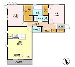 プリエール 2LDKの間取図画像