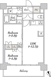 ウエリスアーバン水天宮前 2LDKの間取図画像