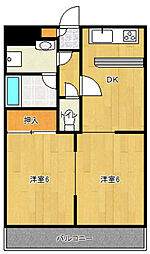 三栄ハイツ5 2DKの間取図画像