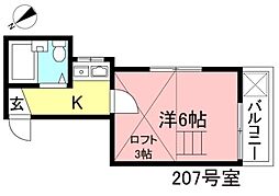 セドルハイム田園調布 2階1Kの間取り
