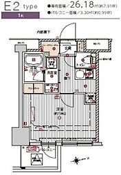 プレシャスハーモニー八王子 1Kの間取図画像
