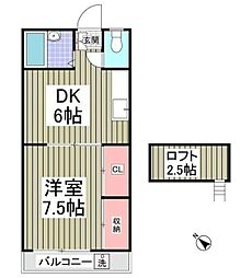 リブレス春日部2 1Kの間取図画像