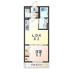 クリエオーレ菱屋西 1LDKの間取図画像