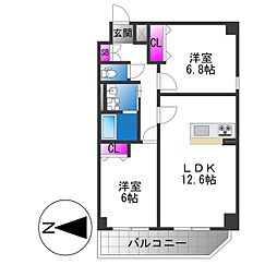 仮)BADGE大道 2LDKの間取図画像