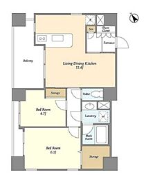 アブレスト動坂 7階2LDKの間取り