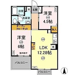 グランディール山中 2LDKの間取図画像
