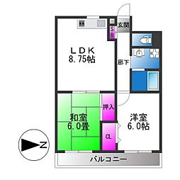 サングレイス光陽 2LDKの間取図画像