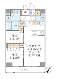 ジオエント駒込 7階2LDKの間取り
