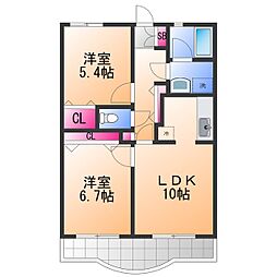 グリーンパーク樽井 2LDKの間取図画像
