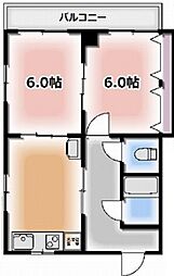 パレス高桑 3階2DKの間取り