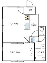 キングハウス桜上水 1階1LDKの間取り