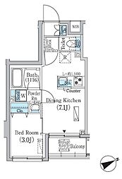 PrimeBliss蔵前 1DKの間取図画像