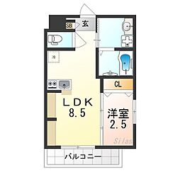南海線 七道駅 徒歩3分の賃貸マンション 2階1LDKの間取り