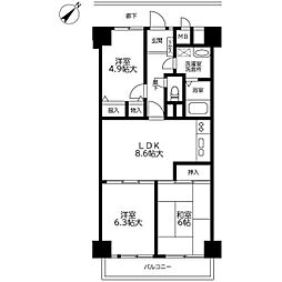 都立大イーストハイツ 3LDKの間取図画像