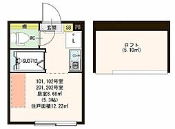 ハーモニーテラス桜台IV 1階ワンルームの間取り