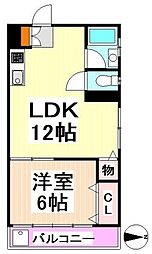 北村ハイツ 1LDKの間取図画像