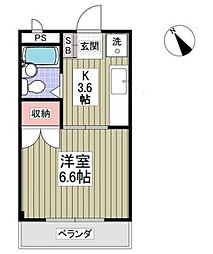 クーノス北坂戸 1Kの間取図画像