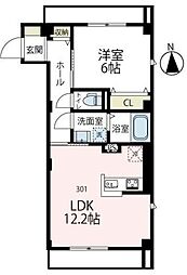 ベアレステ川崎 1LDKの間取図画像