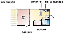 シェル羽根木 2階1DKの間取り