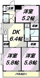 藤ハイツ 3DKの間取図画像