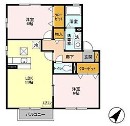 プリモ西白井C 2LDKの間取図画像