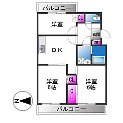 ドムール芝高 3DKの間取図画像