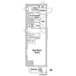 コンフォリア市谷柳町 5階ワンルームの間取り