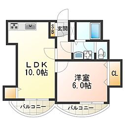 シャトー長居 1LDKの間取図画像