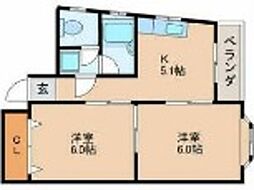 鈴亀ビル 2Kの間取図画像