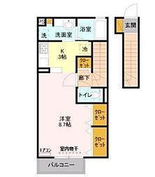 ウィット八柱 2階1Kの間取り