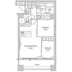 ザ・パークハビオ目黒プレイス 8階2LDKの間取り