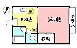 ビラ田園 1Kの間取図画像