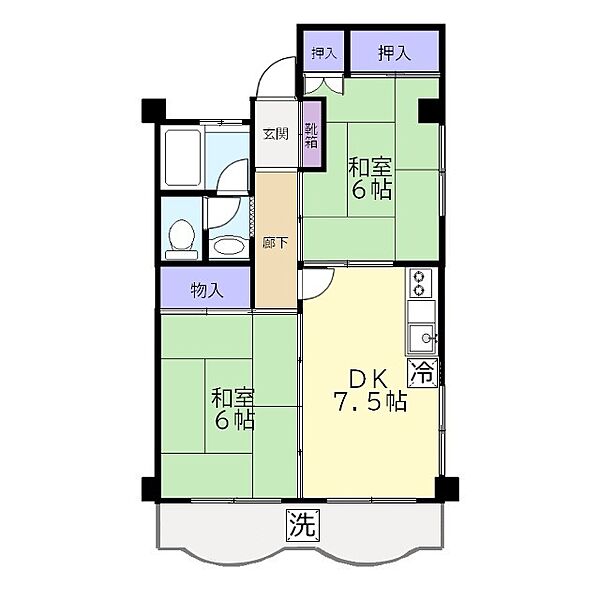 第3三建マンション ｜埼玉県ふじみ野市上福岡４丁目(賃貸マンション2DK・2階・44.88㎡)の写真 その2