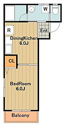 ブランシェ相模原 2階1DKの間取り