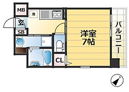 グランメール灘 4階1Kの間取り