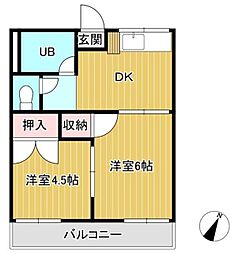 第2コーポ丸正 2Kの間取図画像