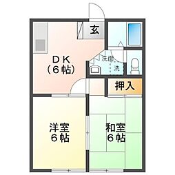 コーポ中台 2DKの間取図画像