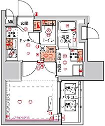 ハーモニーレジデンス川崎 1Kの間取図画像