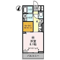 プレイヤード浦和 1Kの間取図画像