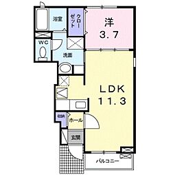 ラシュレ 1LDKの間取図画像